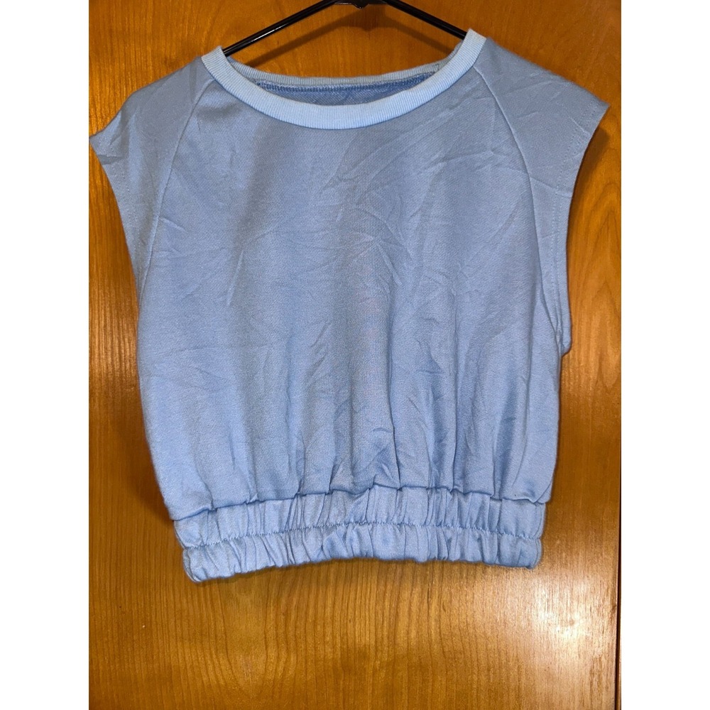 Shein Blue Unity Solid Crop Top Crewneck Elastic Waist Large‎